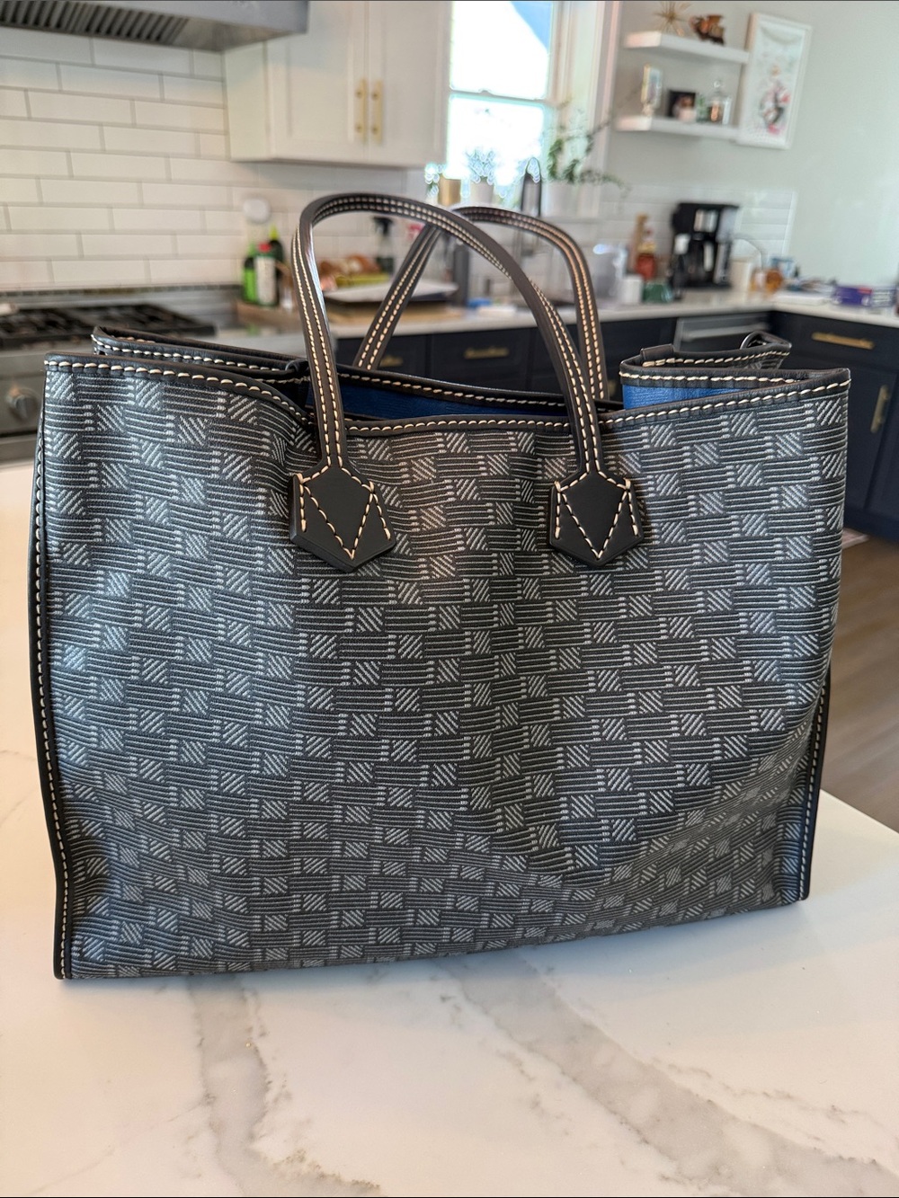 Leather-Trim Moreau Paris Gray Patterned Tote Bag - Women's Carryall